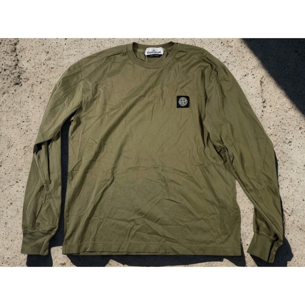 Stone Island Compass Logo Patch Olive Green Long Sleeve T-Shirt Mens L Authentic